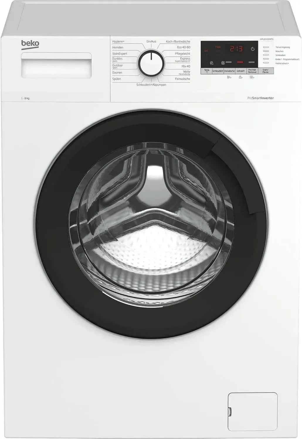 Beko Waschmaschine 8 kg, Tierhaarentfernung, AddXtra-Funktion, Watersafe, ProSmart Inverter, Weiß
