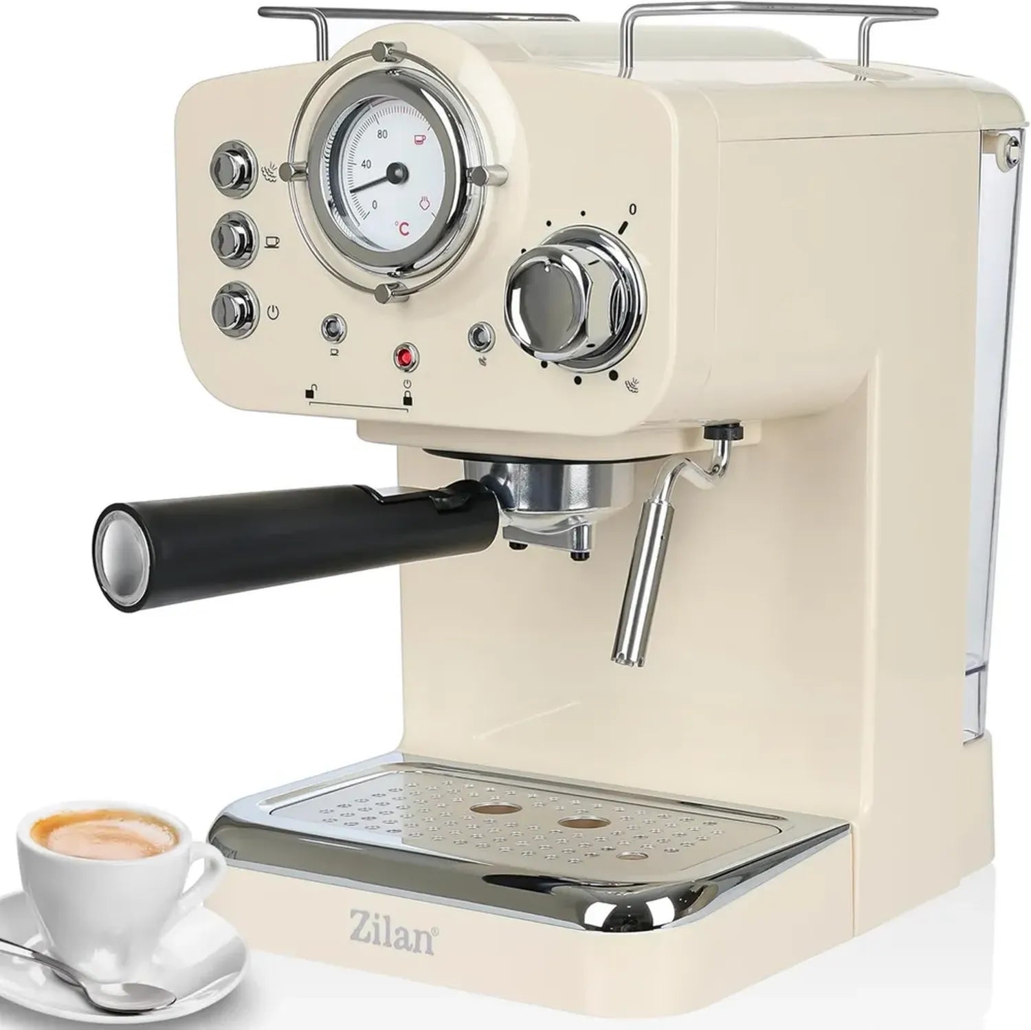 Zilan Espressomaschine mit Siebträger und Milchaufschäumer, 15 Bar Druck, Cappuccino- und Kaffeemaschine