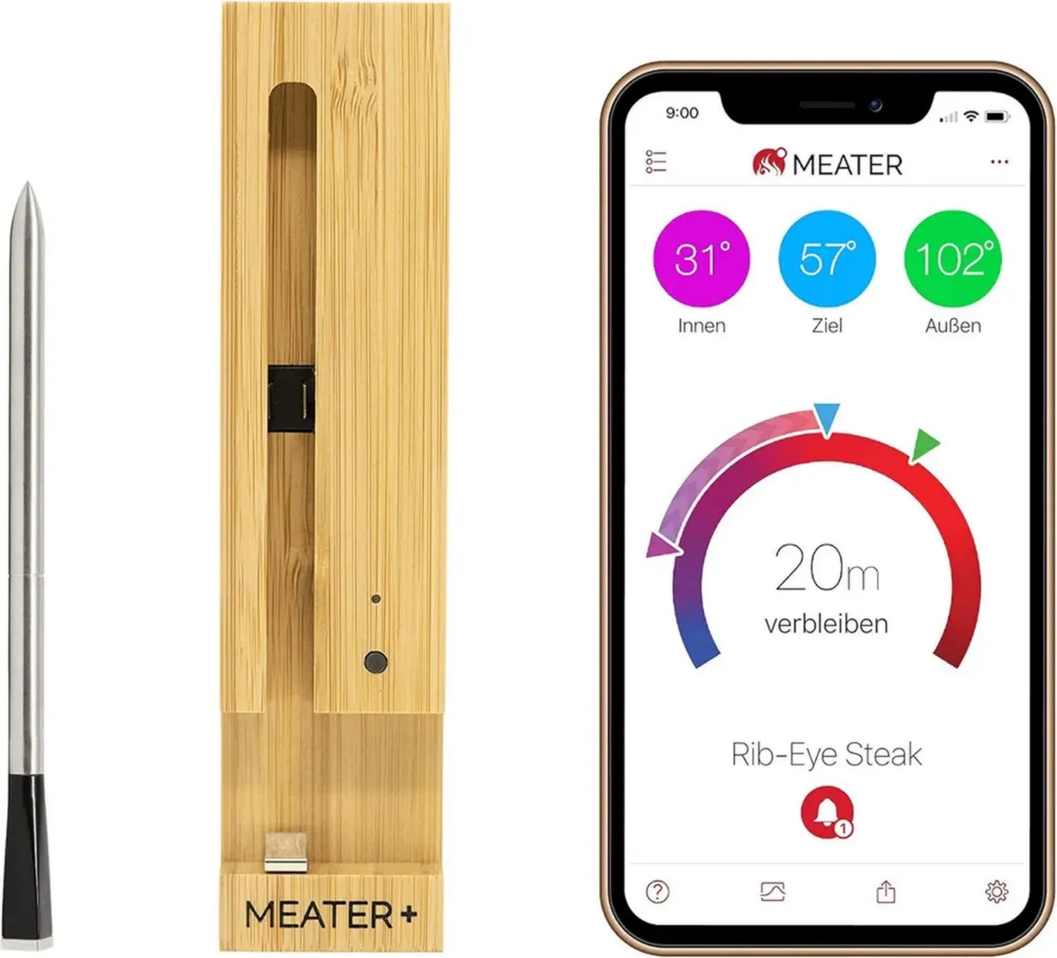 MEATER Plus Kabelloses Fleischthermometer, 50m Reichweite für Grill und Ofen