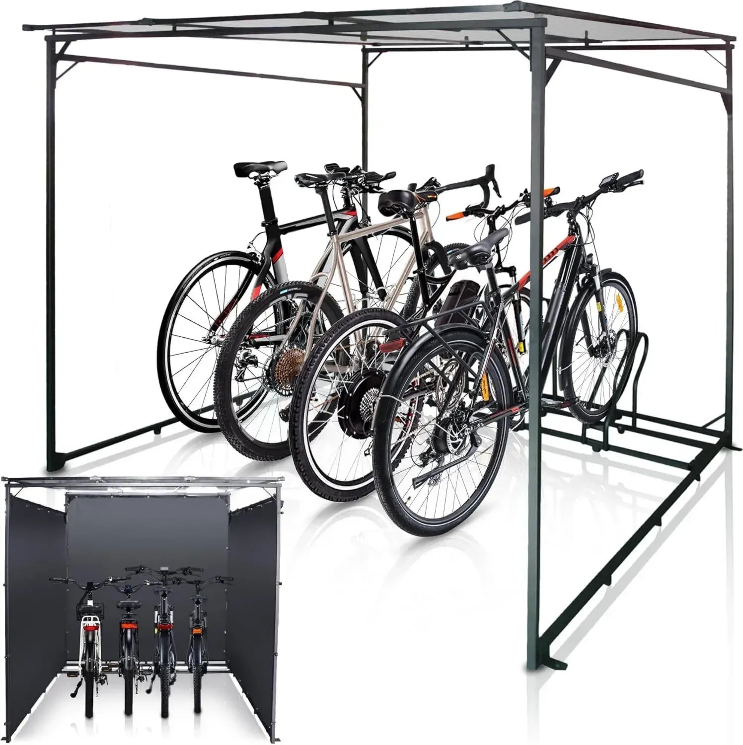 WIELS® Fahrradunterstand für 4 Räder - Robuster Metallschuppen 190x188x190cm - Wetterfeste Fahrradgarage