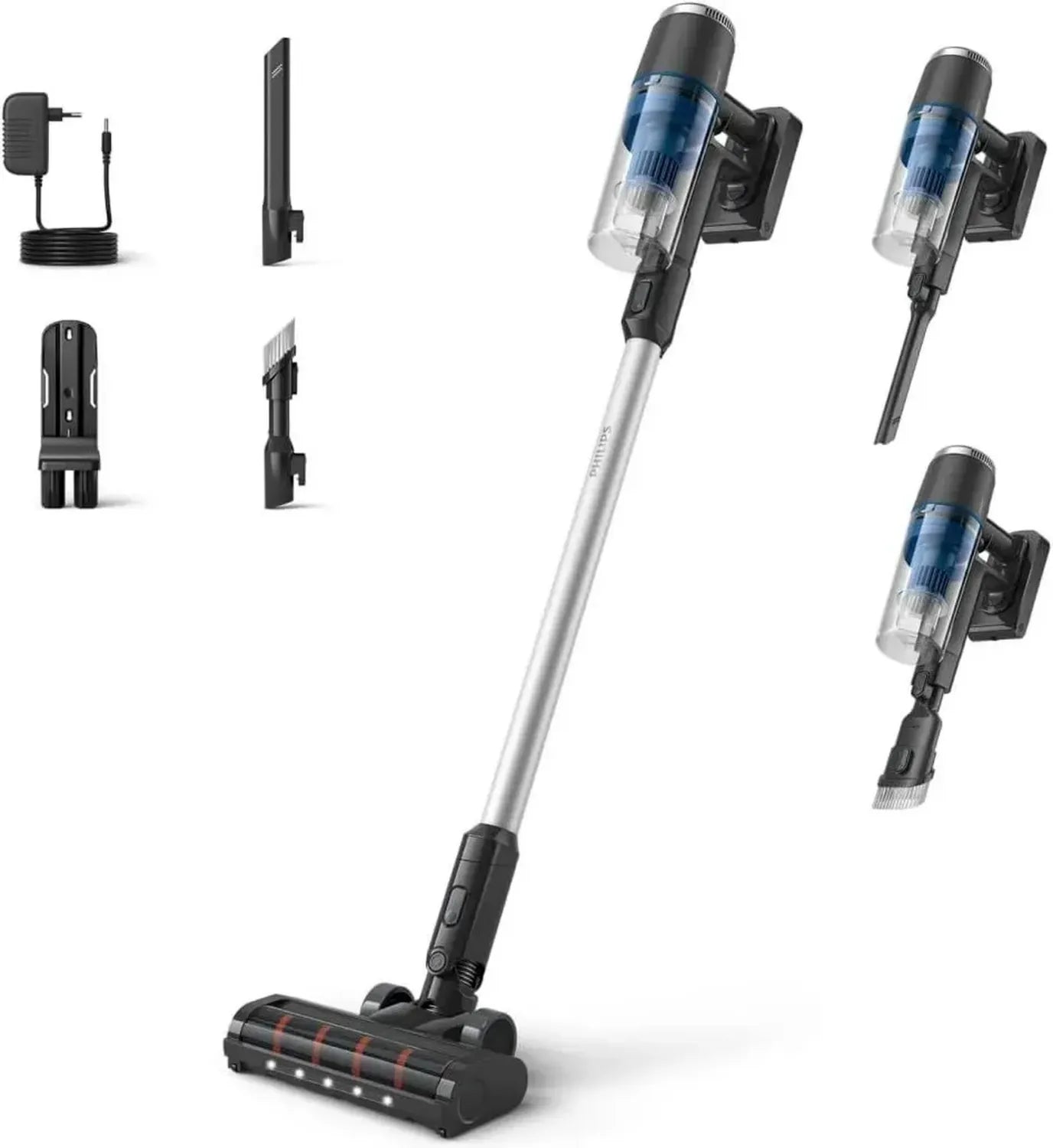 Philips Akku-Staubsauger Serie 3000 mit starker Saugleistung, 60 Min. Laufzeit, LED-Düse, vielseitige Düsen, Wechselakku