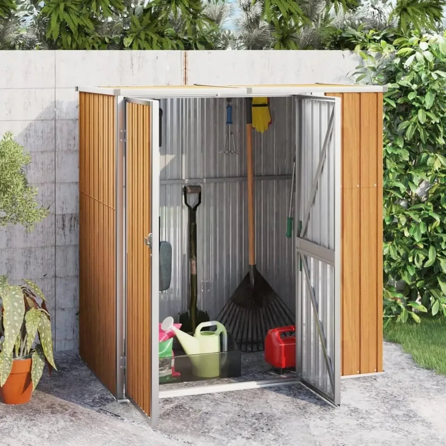 LAPOOH Metallgerätehaus Braun 161x89x161 cm mit Verzinktem Stahl für Garten und Fahrradunterstand