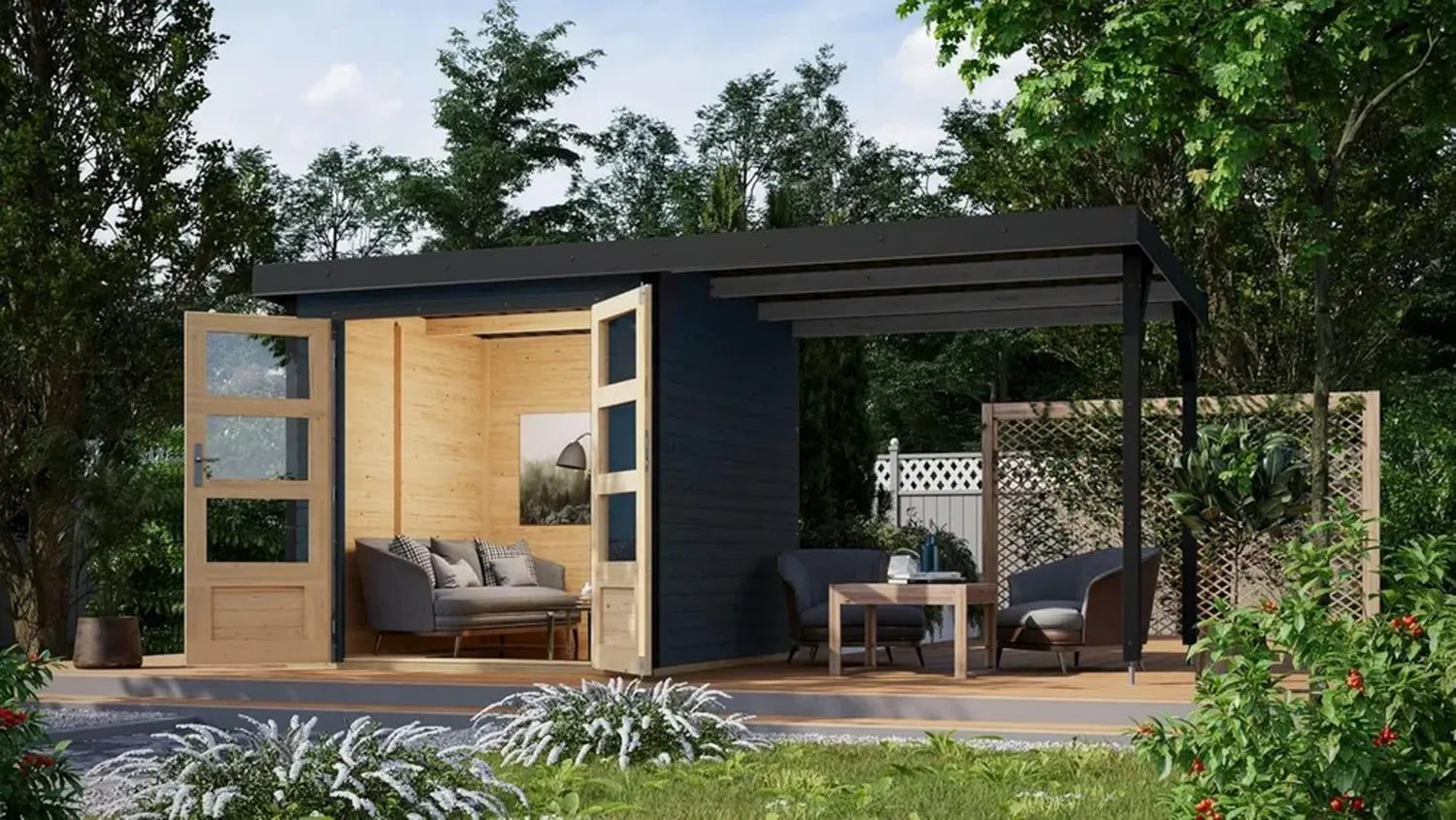 Modulares Gartenhaus Hollywood in Anthrazit mit Erweiterungsoption