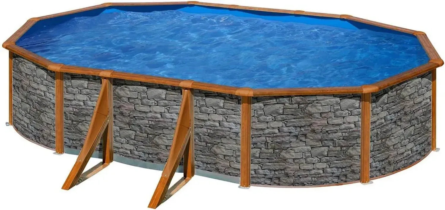 Paradies Pool® Ovaler Stahlwandpool 375x610x120cm, Komplettset mit Skimmer-Set und Leiter, Blaue 0,4mm Poolplane, Extra breiter Handlauf