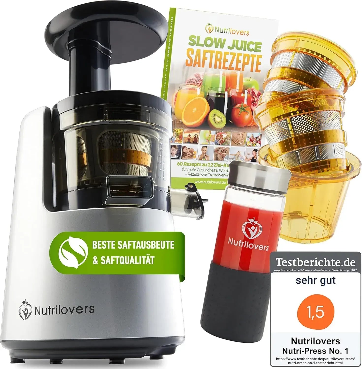 NUTRI-PRESS Slow Juicer – Effizienter Entsafter mit 3 Sieben, BPA-frei, leise