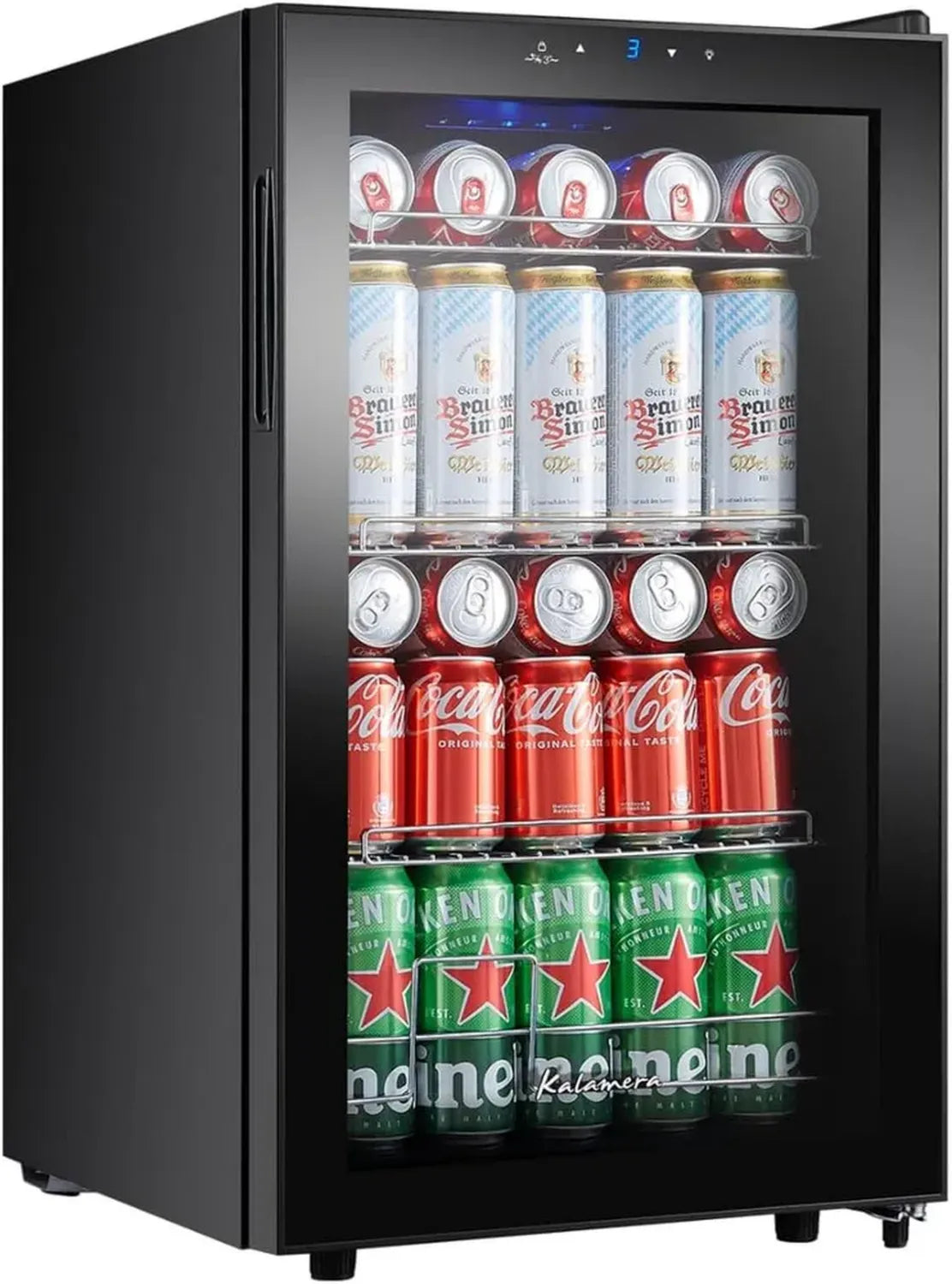Kalamera Getränkekühler, Kompakter Flaschenkühler mit Touch-Steuerung, Temperaturbereich 3-18°C, 68 Liter Bierkühlschrank, Leise 38 dB, Blaue LEDs, Modell KRC-68GE