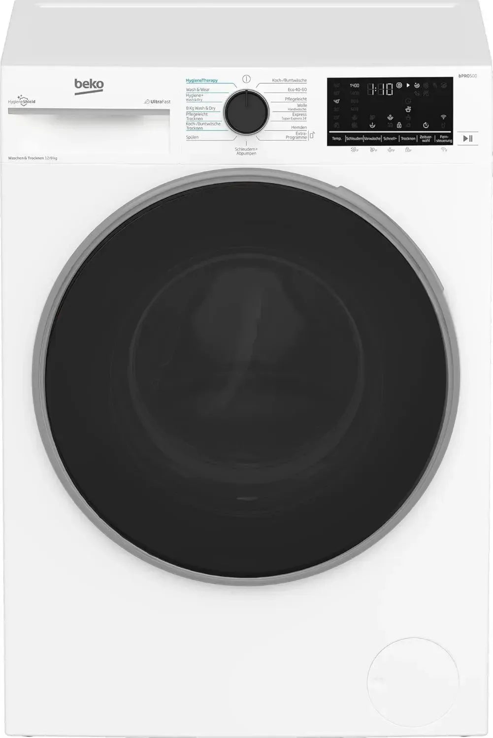 Beko Waschmaschine mit Trockner, 12 kg Waschen, 8 kg Trocknen, Allergikerfreundlich, Touchscreen, Bluetooth, Dampf, Nachlegefunktion, Weiß