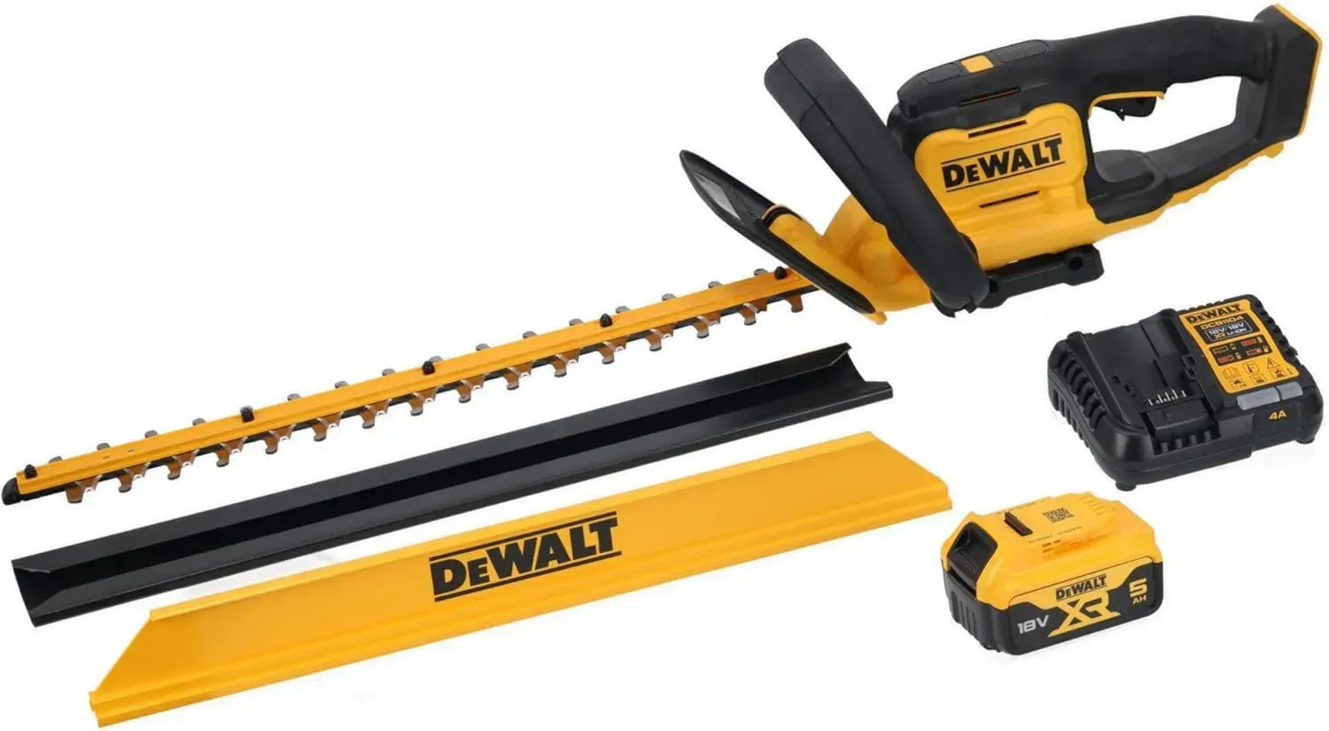 DEWALT 18V Akku-Heckenschere, 55 cm Schnittlänge, 5Ah Akku und Ladegerät inklusive