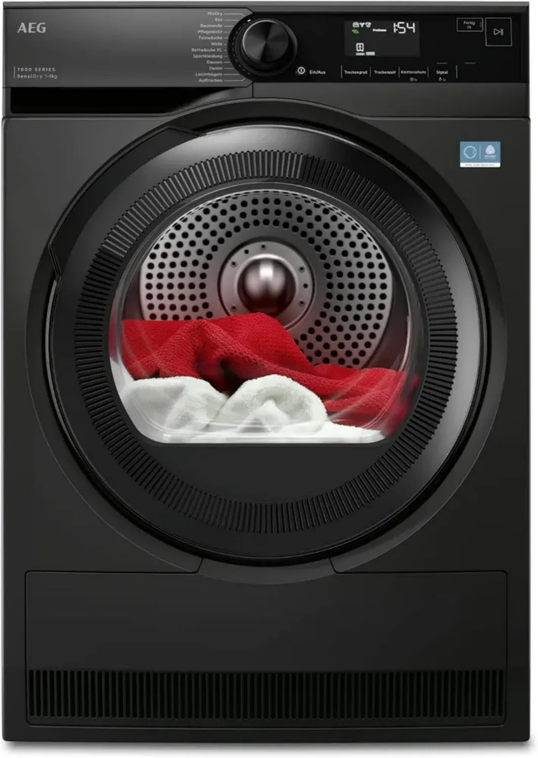 AEG Wärmepumpentrockner 9 kg, Serie 7000 SensiDry, Energiesparend & Sanft, Knitterschutz, Automatische Beladungserkennung, Dunkelsilber