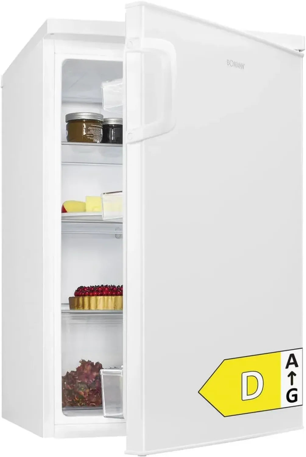 Bomann Kühlschrank 133L, Energieeffizient D, 39dB leise, 85cm hoch, Türanschlag wechselbar, 3 Ablagen, Weiß